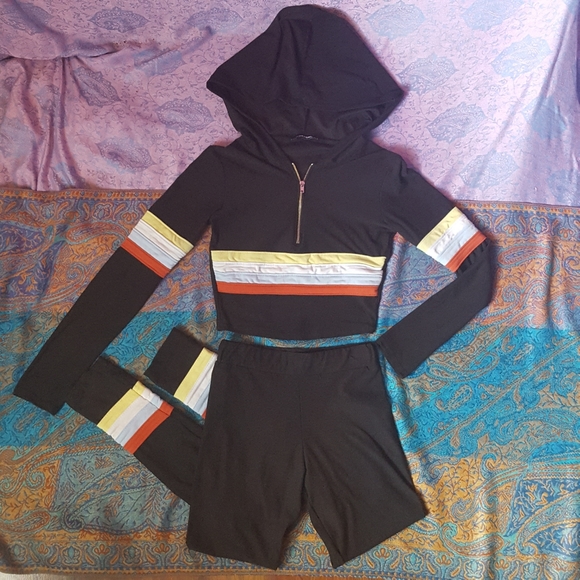 Fashion Nova Other - Two Piece Set Black Striped Soft Leggings Hoodie